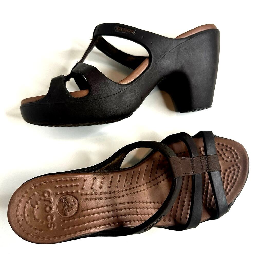 Crocs Cyprus III heeled sandals discontinued style Espresso/Bronze color size 7